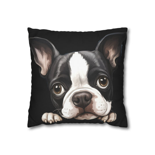 Boston Terrier Decorative Throw Pillow - Cute Peeking Dog Accent Cushion