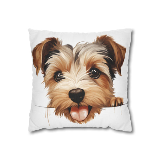 Biewer Terrier Throw Pillow Cover — Adorable Dog Face Decorative Pillowcase