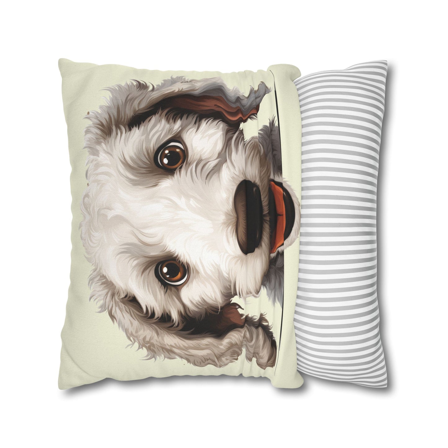 Bedlington Terrier Face Throw Pillow — Whimsical Pet Portrait Cushion Cover