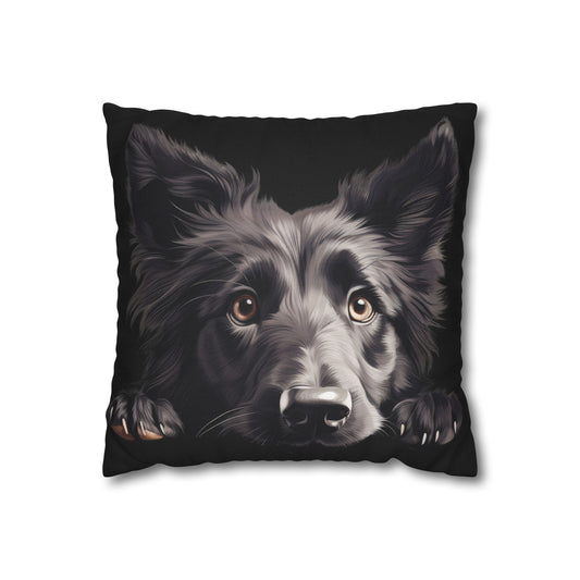 Belgian Sheepdog Face Decorative Pillow - Cute Peeking Pet Throw Pillowcase