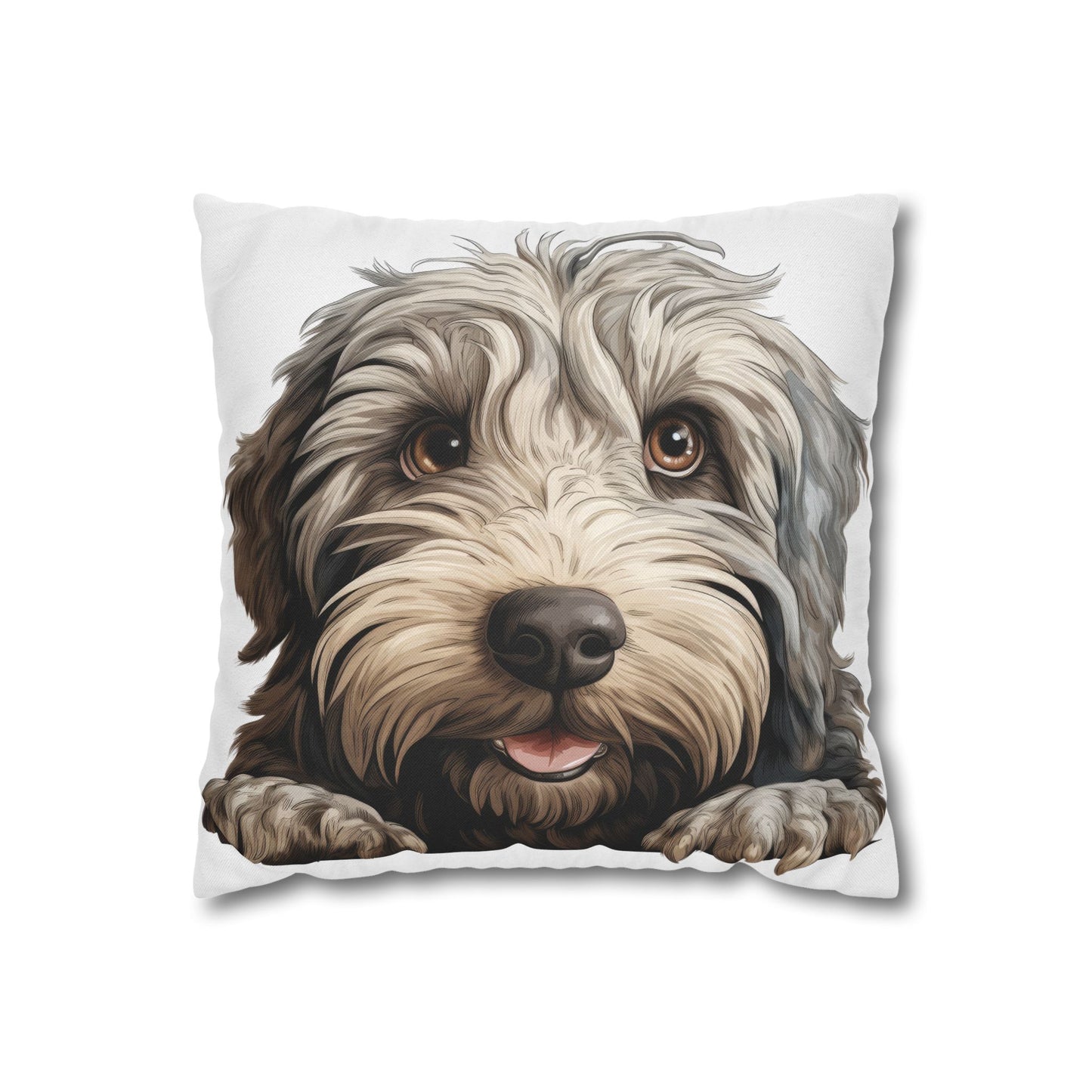 Bergamasco Face Throw Pillowcase — Playful Doodle Pet Decor
