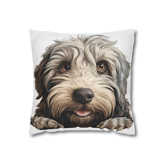 Bergamasco Face Throw Pillowcase — Playful Doodle Pet Decor
