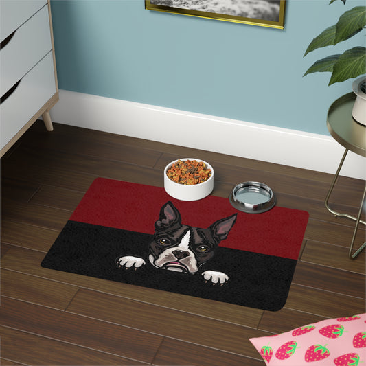 Boston Terrier Dog Feeding Mat (12x18)  -Garnet/Black