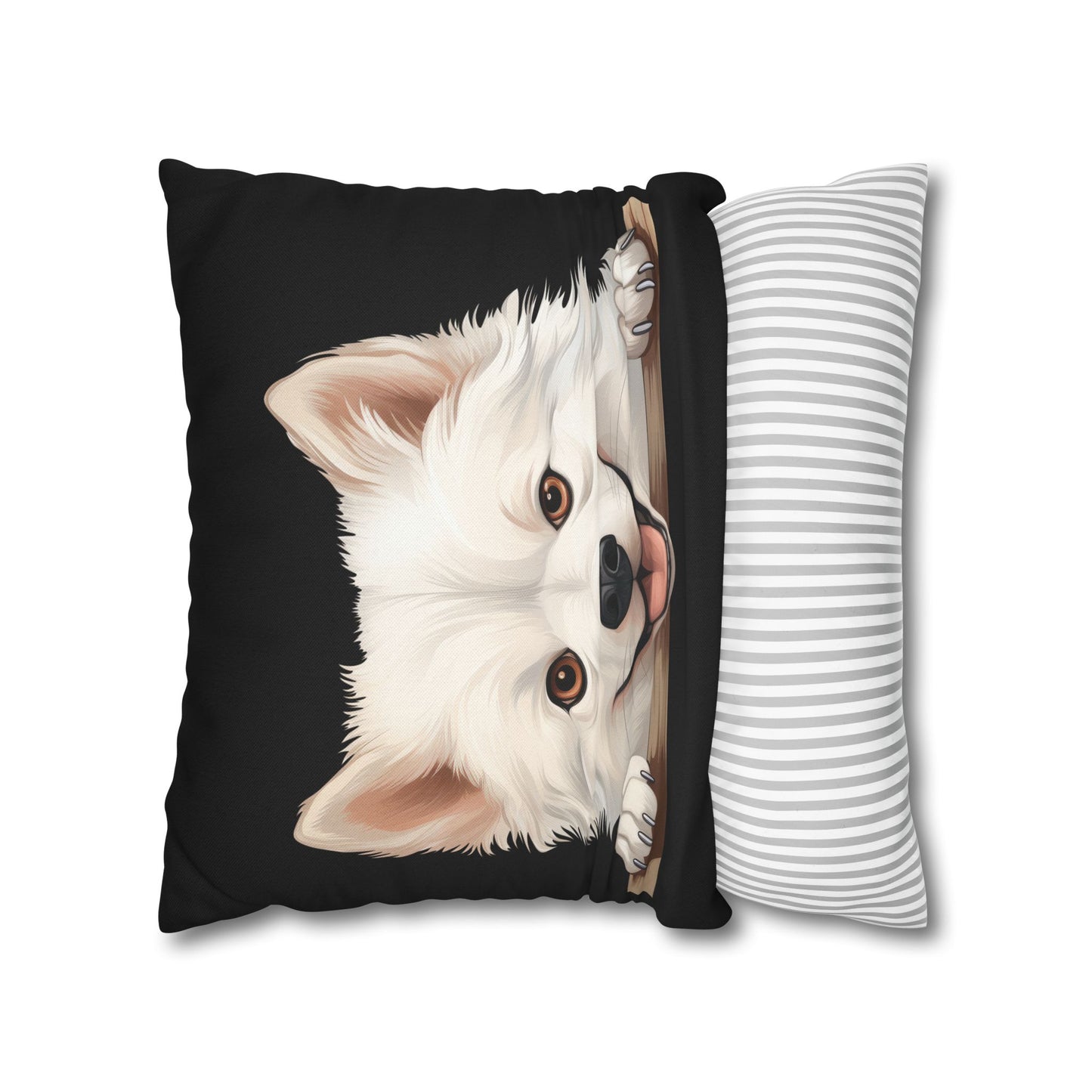 American Eskimo Dog Throw Pillow — Adorable Peeking Puppy Decorative Pillowcase
