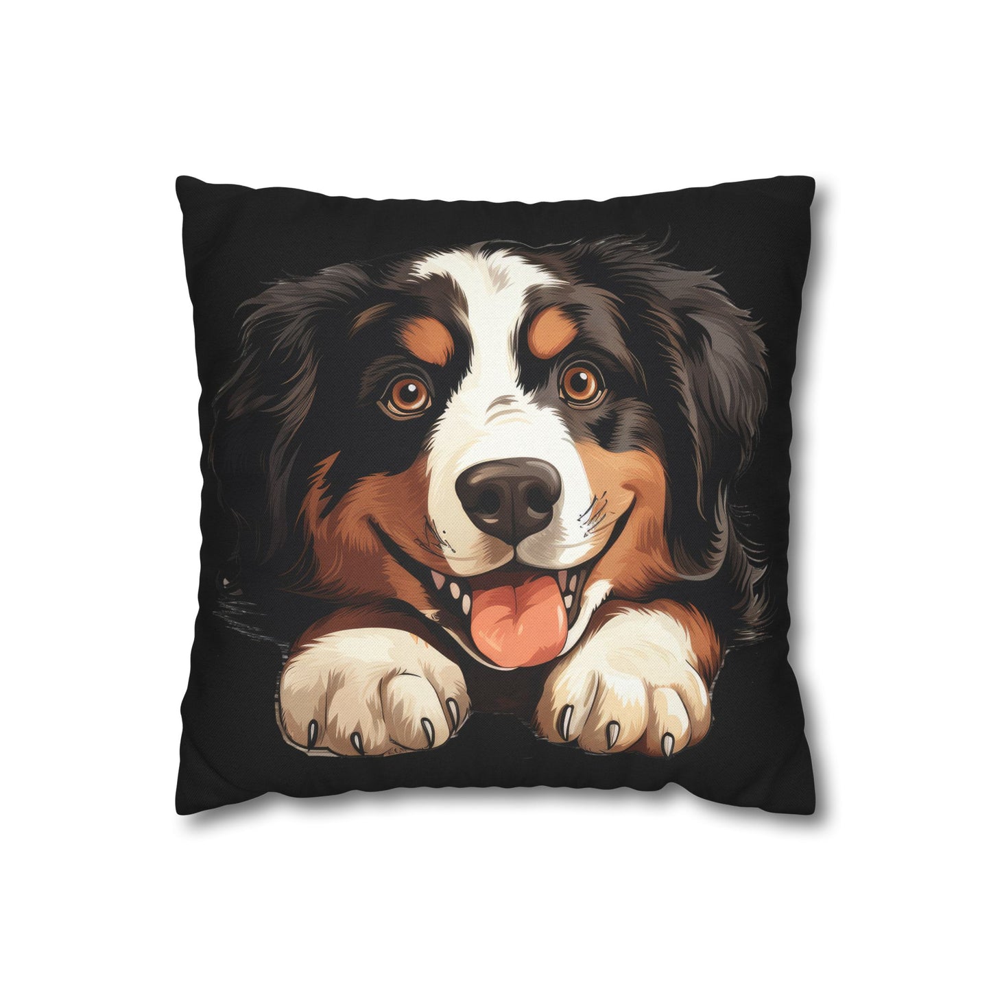 Bernese Mountain Dog Throw Pillowcase — Cute Paw Print Pet Pillow Cover