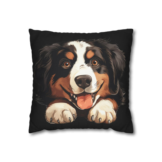 Bernese Mountain Dog Throw Pillowcase — Cute Paw Print Pet Pillow Cover