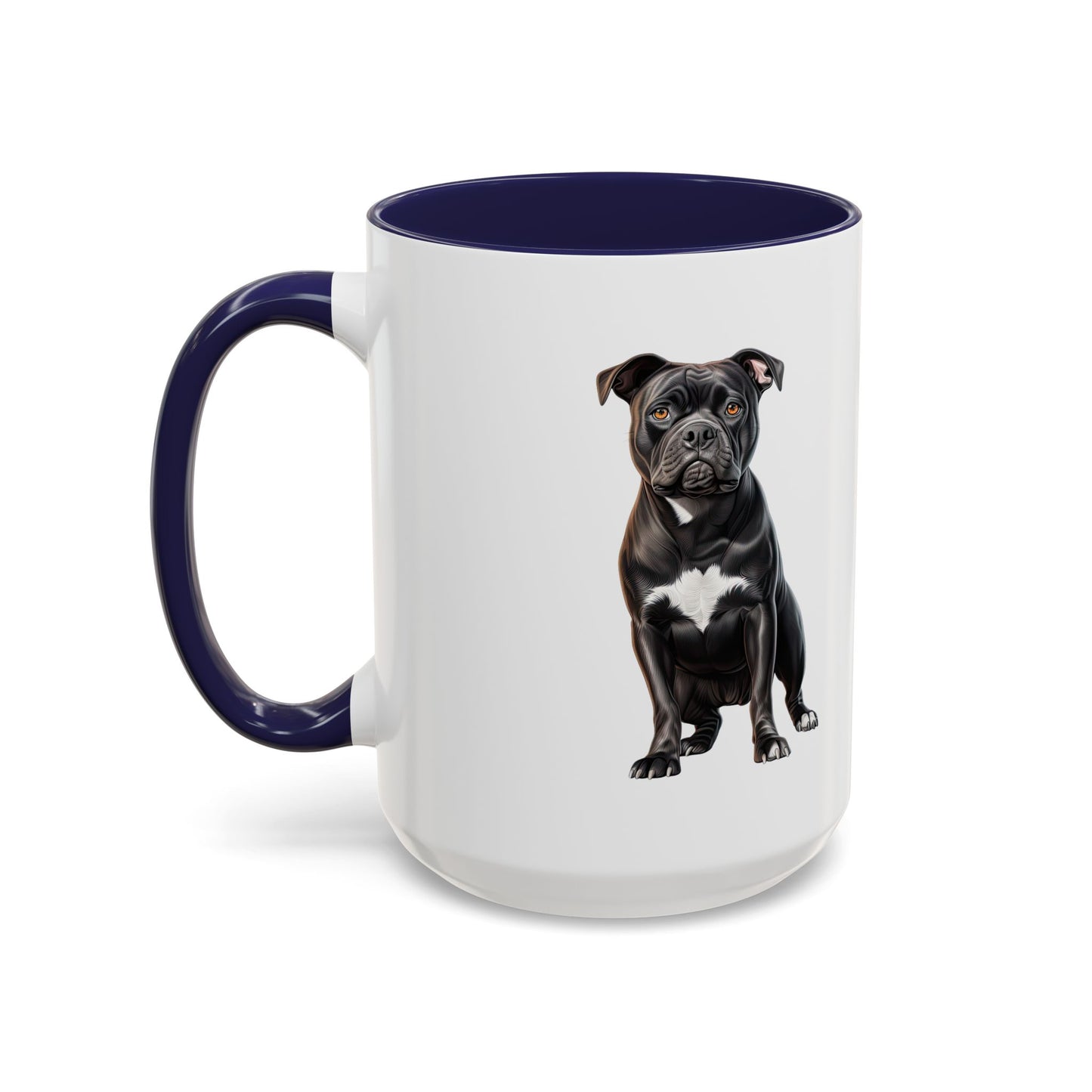Staffordshire Bull Terrier Accent Coffee Mug — Cute Black Pitbull Dog Portrait (11/15 oz)