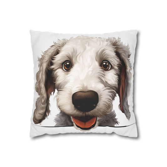 Bedlington Terrier Face Throw Pillow — Whimsical Pet Portrait Cushion Cover