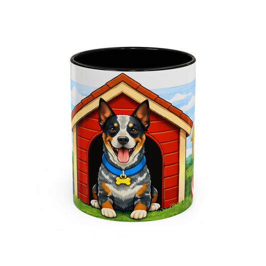 Australian Cattle Dog — Happy Dog in Doghouse Accent Mug (11/15oz)