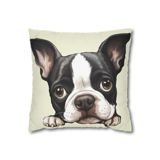 Boston Terrier Decorative Throw Pillow - Cute Peeking Dog Accent Cushion