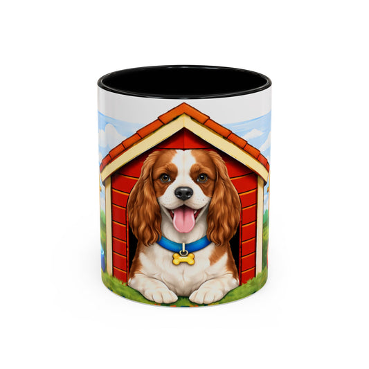 Cavalier King Charles Spaniel — Red Doghouse Accent Coffee Mug (11oz/15oz)