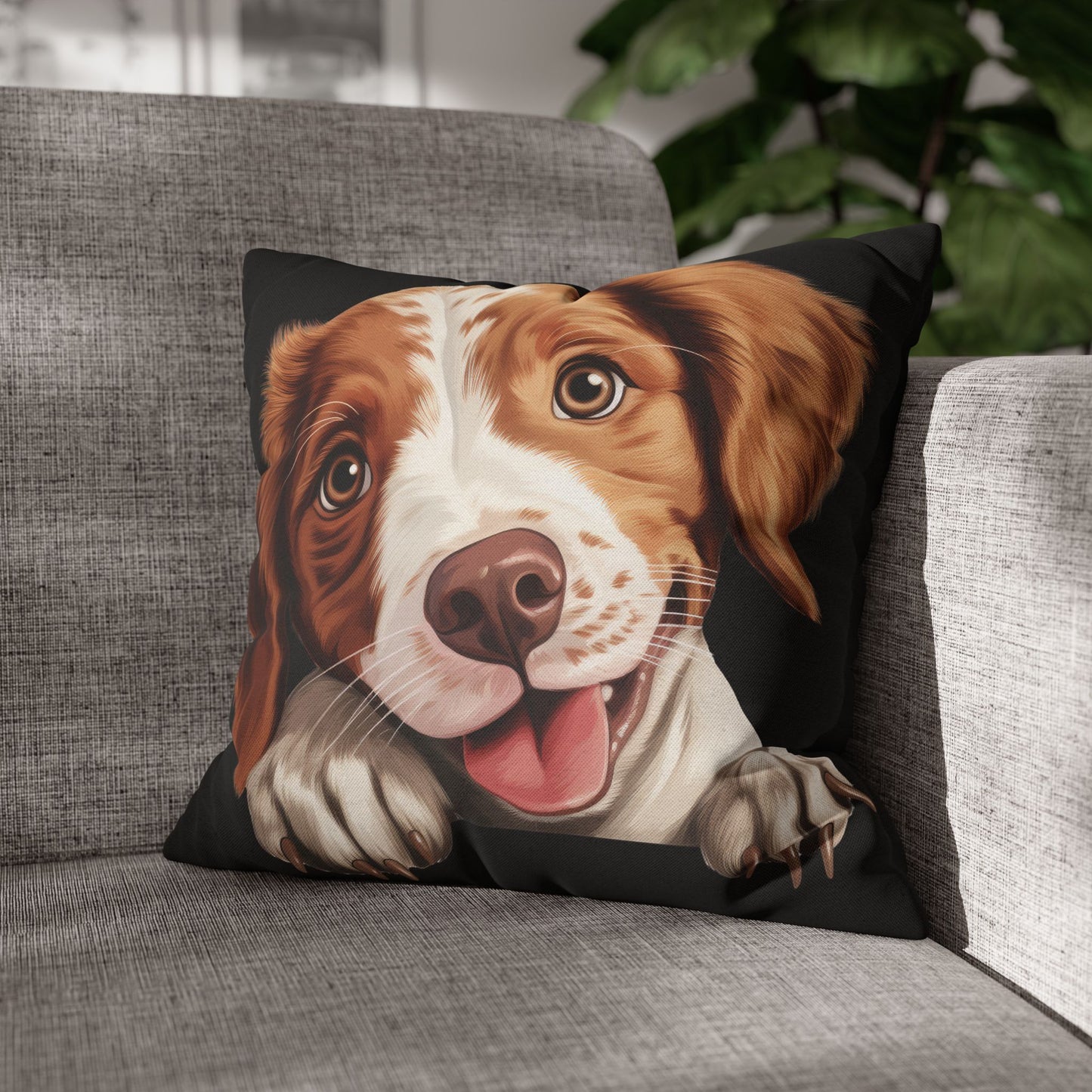 Brittany Throw Pillowcase — Adorable Brown Dog Decorative Pillow Cover