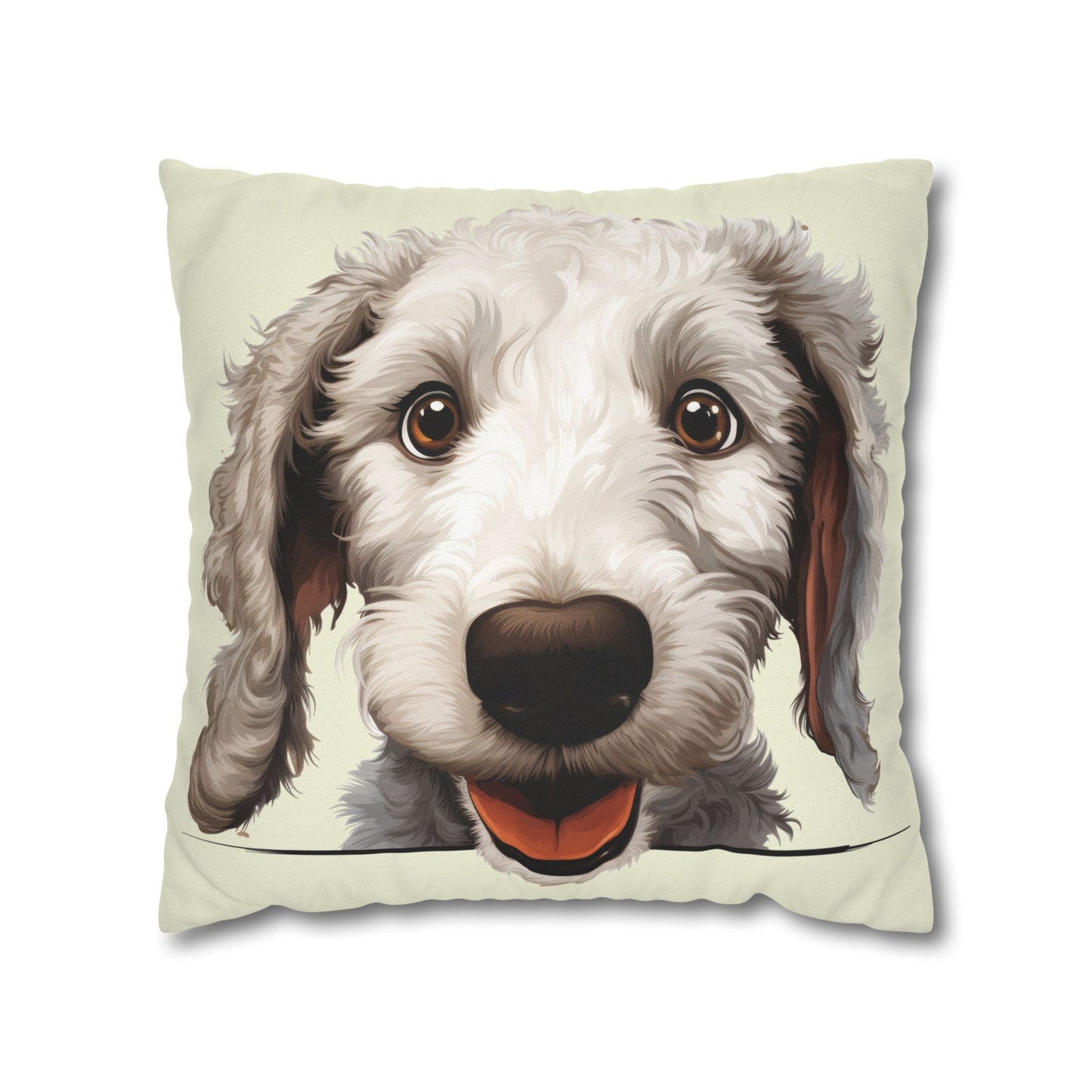 Bedlington Terrier Face Throw Pillow — Whimsical Pet Portrait Cushion Cover