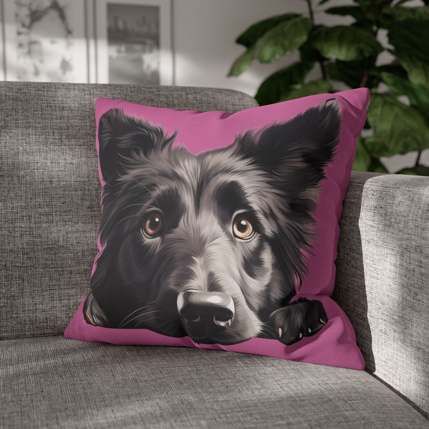 Belgian Sheepdog Face Decorative Pillow - Cute Peeking Pet Throw Pillowcase