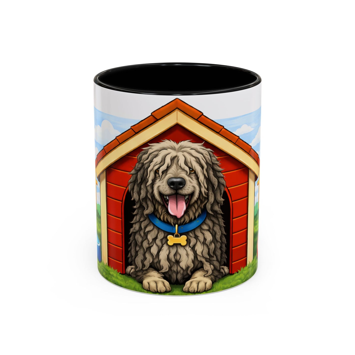 Bergamasco — Cute Fluffy Red Doghouse Accent Mug (11oz/15oz)