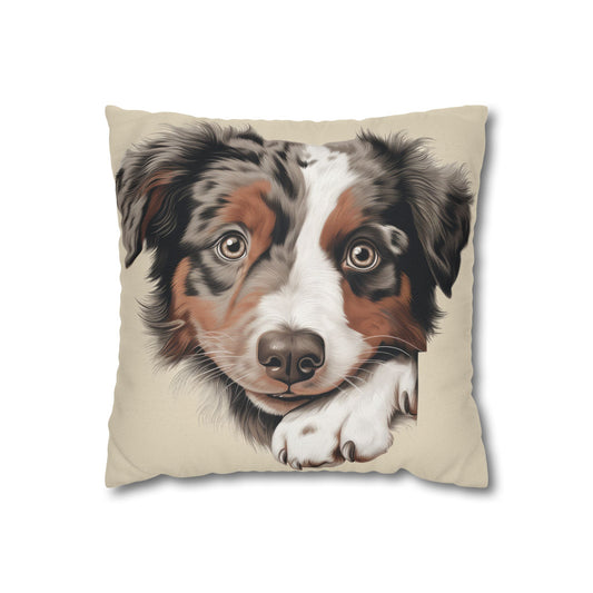 Australian Shepherd Portrait Pillow — Cute Dog Face Decorative Throw Pillowcase