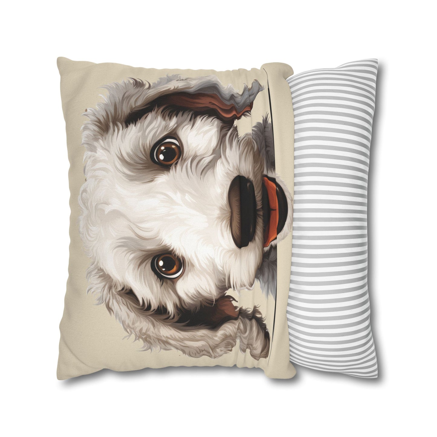 Bedlington Terrier Face Throw Pillow — Whimsical Pet Portrait Cushion Cover