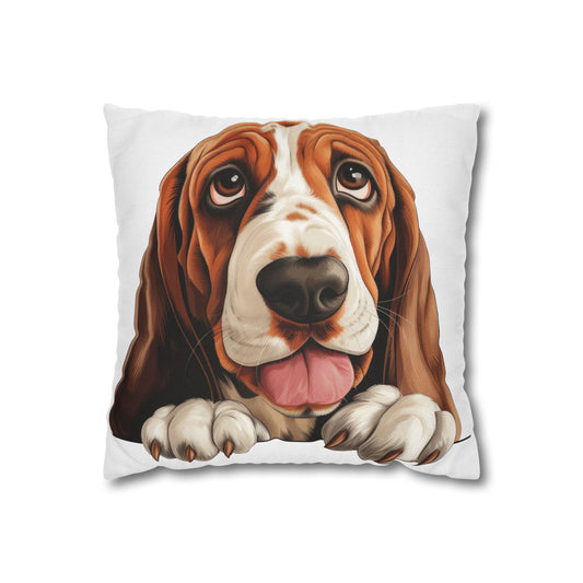 Basset Hound Throw Pillow — Cute Dog Face Square Pillowcase