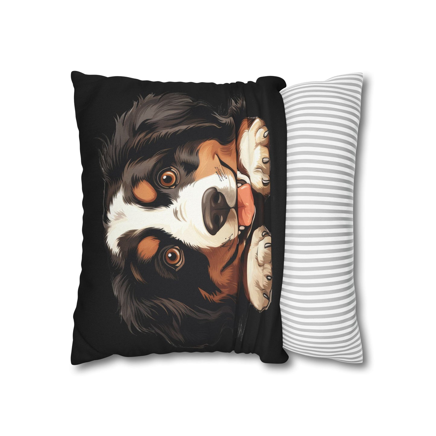 Bernese Mountain Dog Throw Pillowcase — Cute Paw Print Pet Pillow Cover