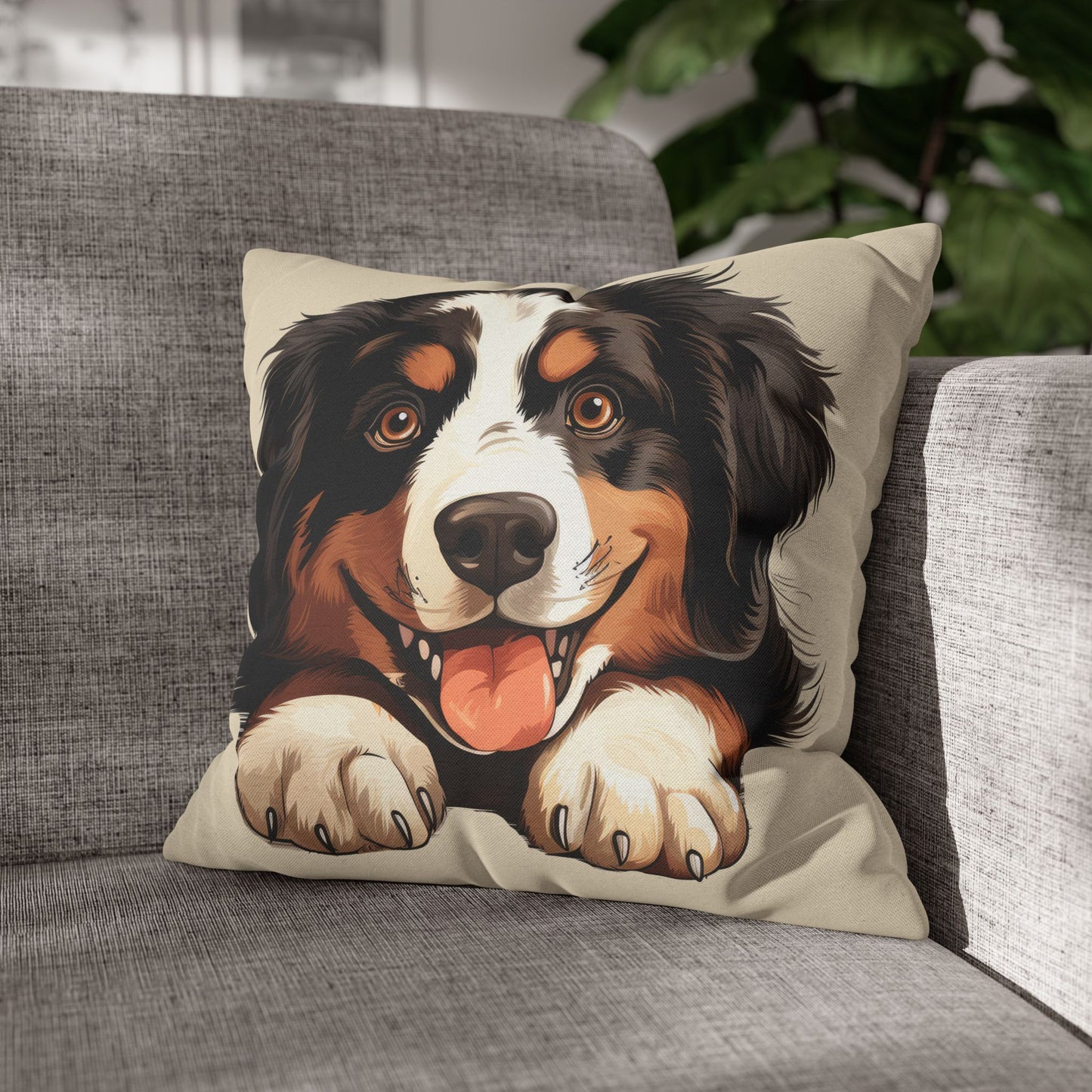 Bernese Mountain Dog Throw Pillowcase — Cute Paw Print Pet Pillow Cover