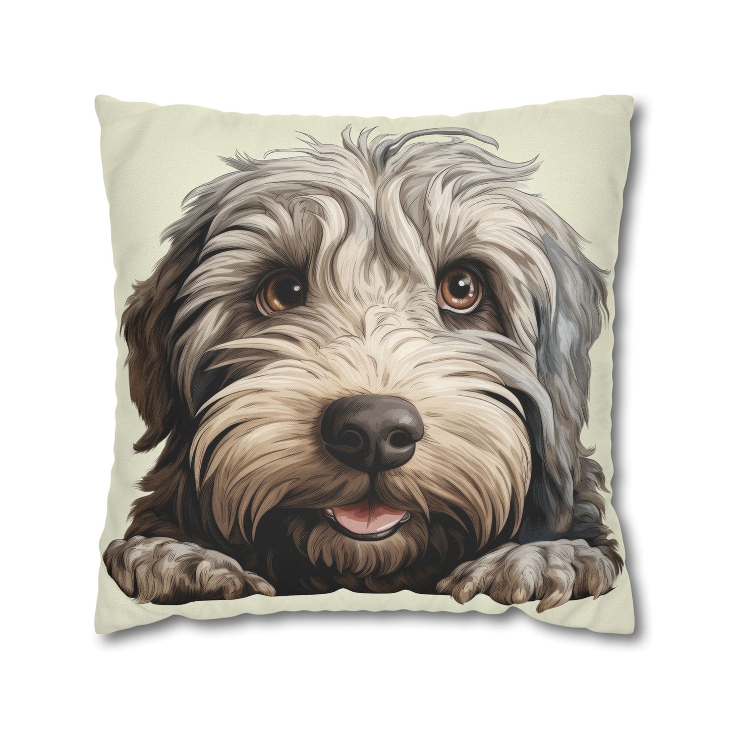 Bergamasco Face Throw Pillowcase — Playful Doodle Pet Decor
