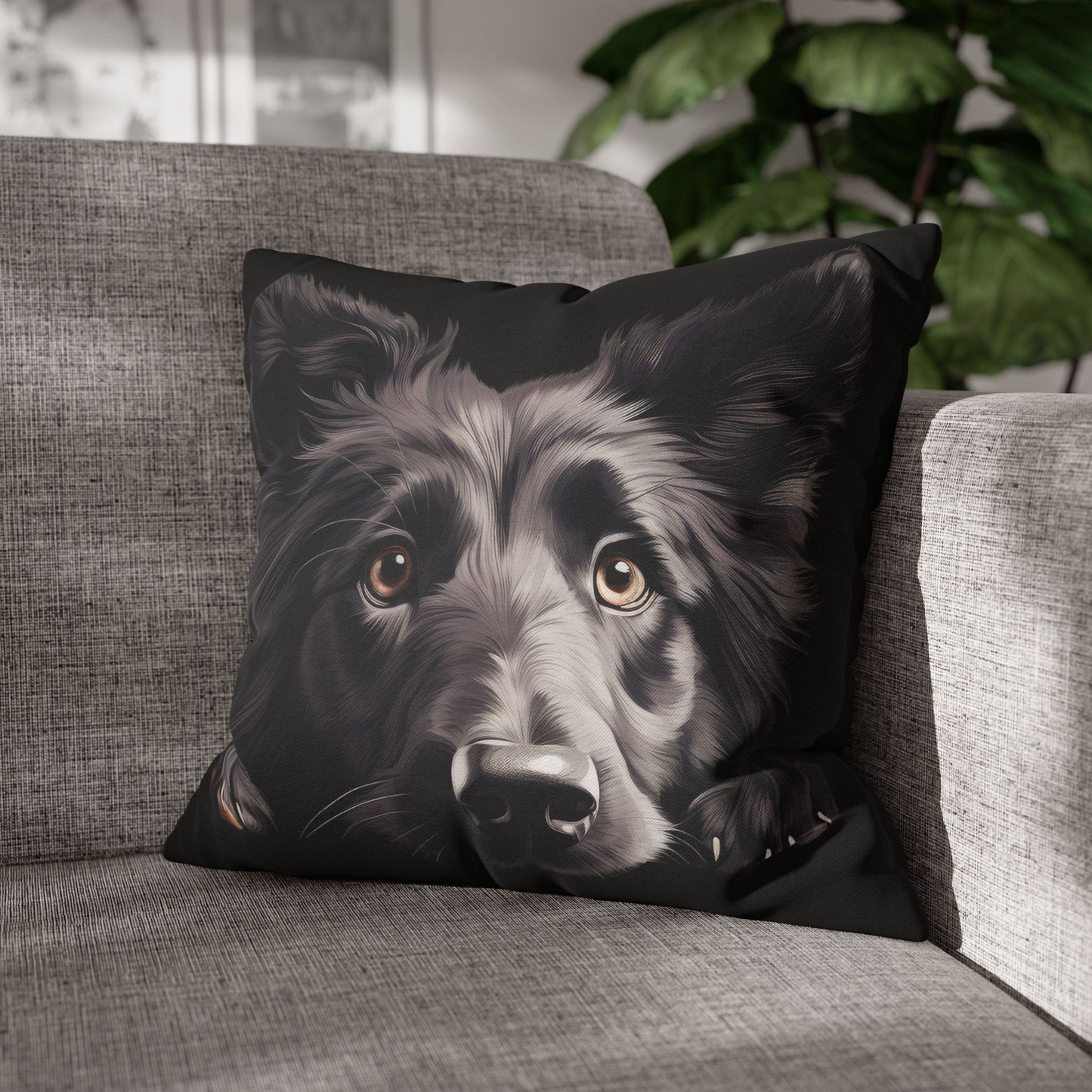 Belgian Sheepdog Face Decorative Pillow - Cute Peeking Pet Throw Pillowcase