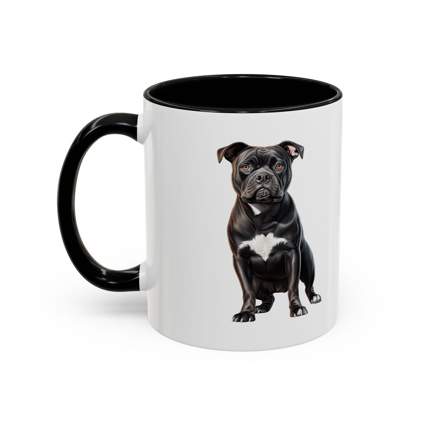 Staffordshire Bull Terrier Accent Coffee Mug — Cute Black Pitbull Dog Portrait (11/15 oz)