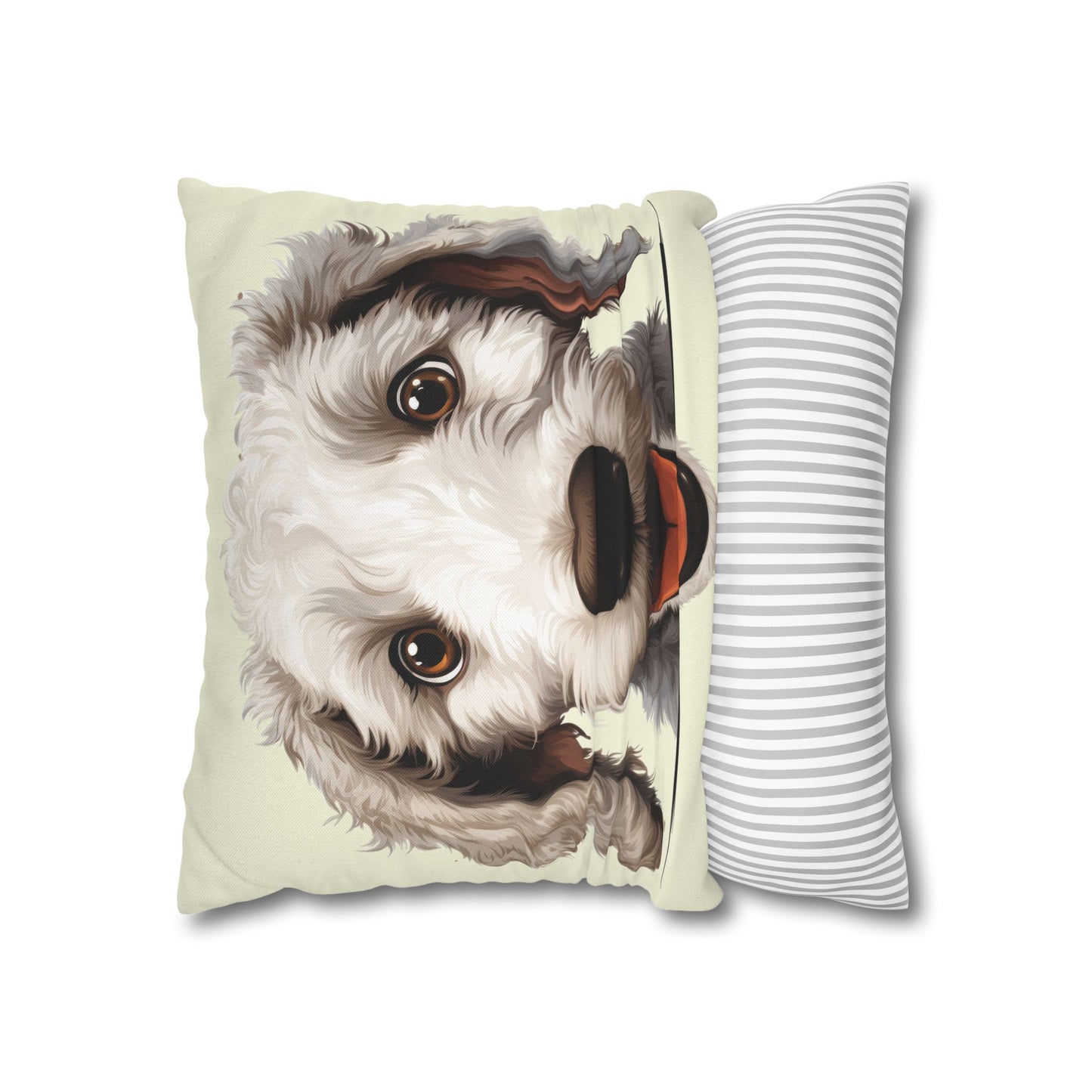Bedlington Terrier Face Throw Pillow — Whimsical Pet Portrait Cushion Cover