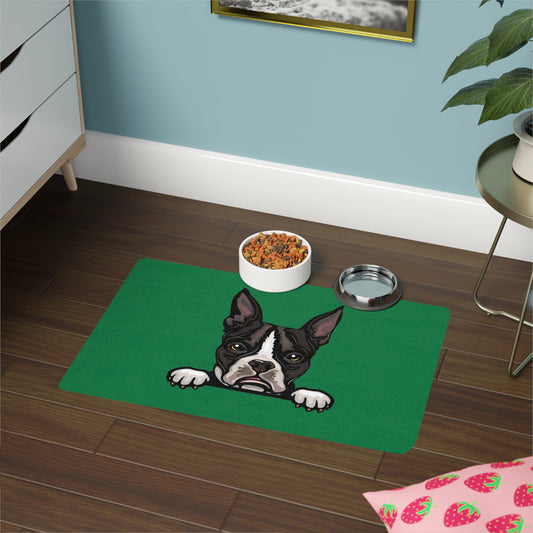 Boston Terrier Dog Feeding Mat (12x18) - Dark Green