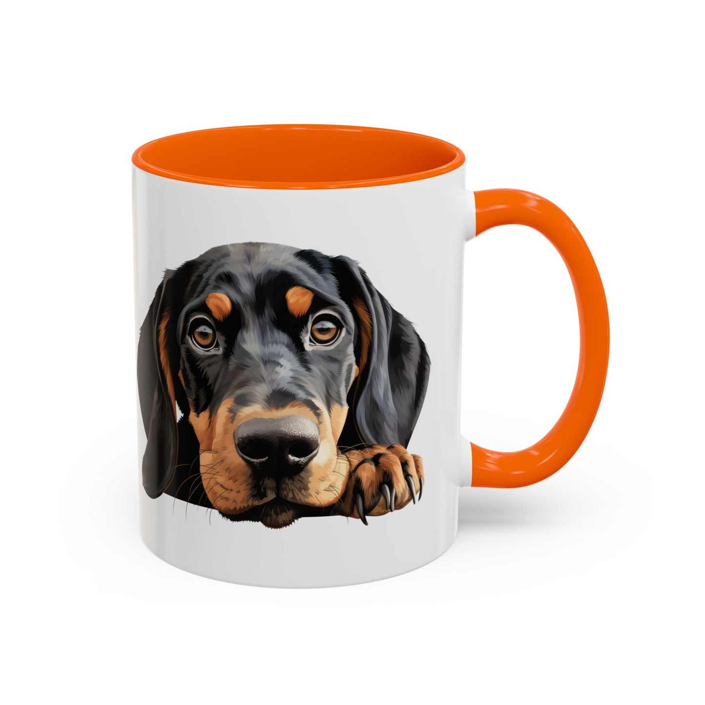 Black and Tan Coonhound Accent Coffee Mug — Cute Pawing Dog Face 11/15oz