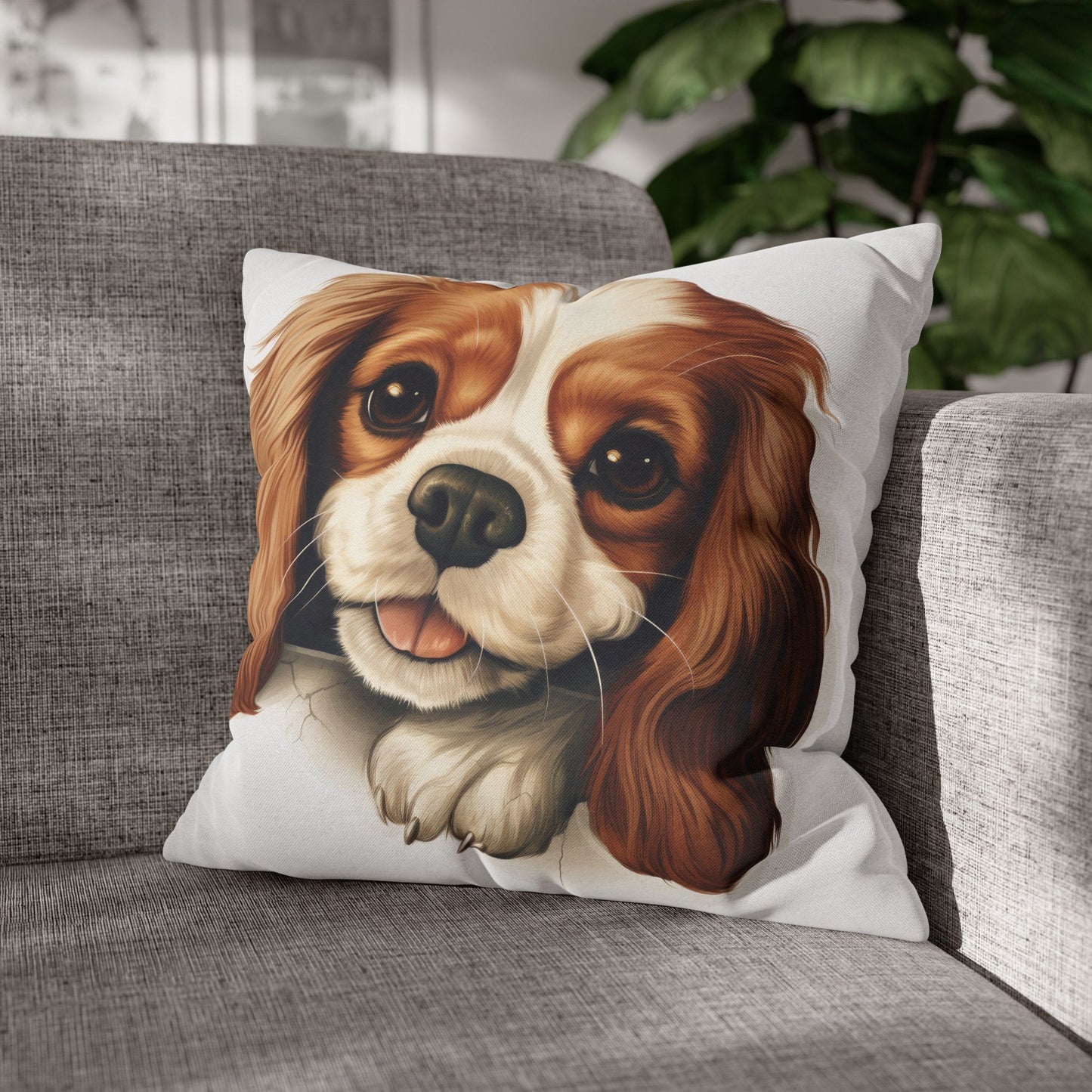 Cavalier King Charles Throw Pillow — Cute Dog Face Square Pillowcase