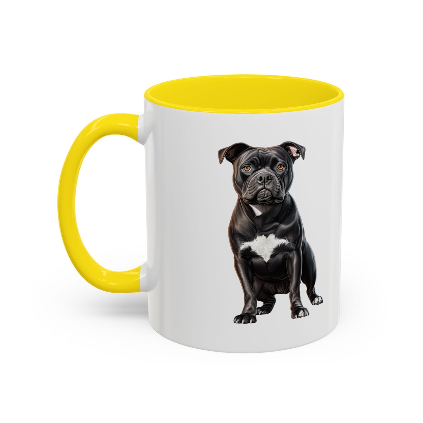Staffordshire Bull Terrier Accent Coffee Mug — Cute Black Pitbull Dog Portrait (11/15 oz)