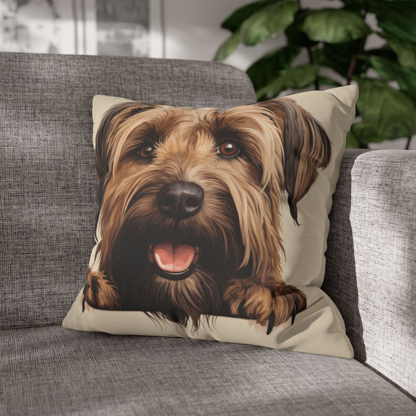 Briard Dog Pillow Cover — Happy Pup Throw Pillowcase
