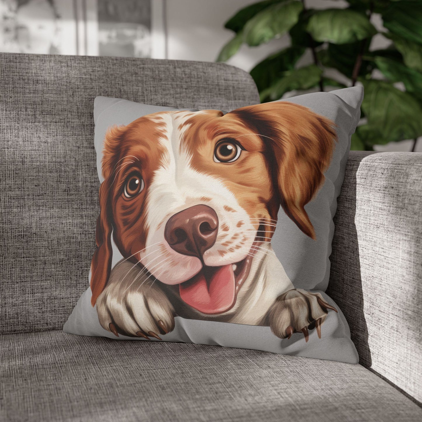 Brittany Throw Pillowcase — Adorable Brown Dog Decorative Pillow Cover