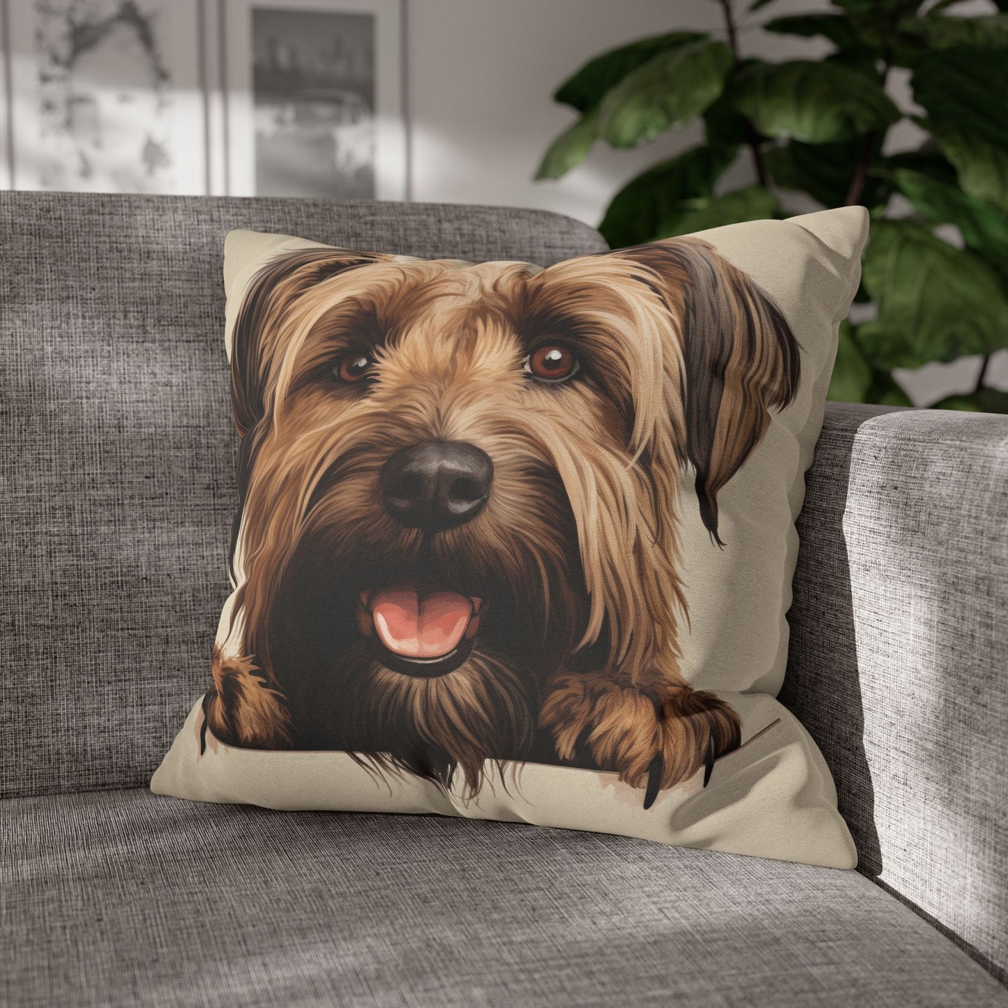 Briard Dog Pillow Cover — Happy Pup Throw Pillowcase