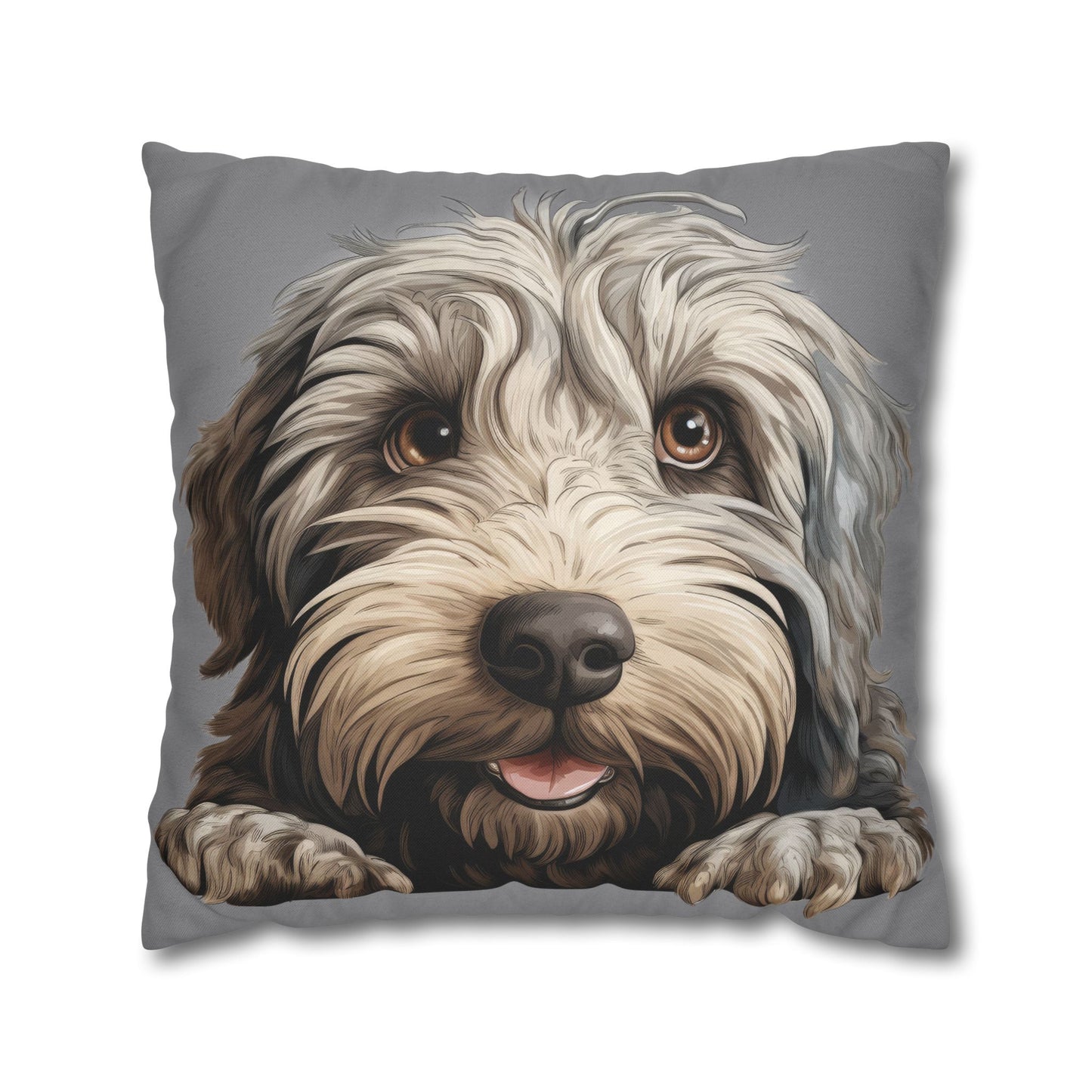 Bergamasco Face Throw Pillowcase — Playful Doodle Pet Decor