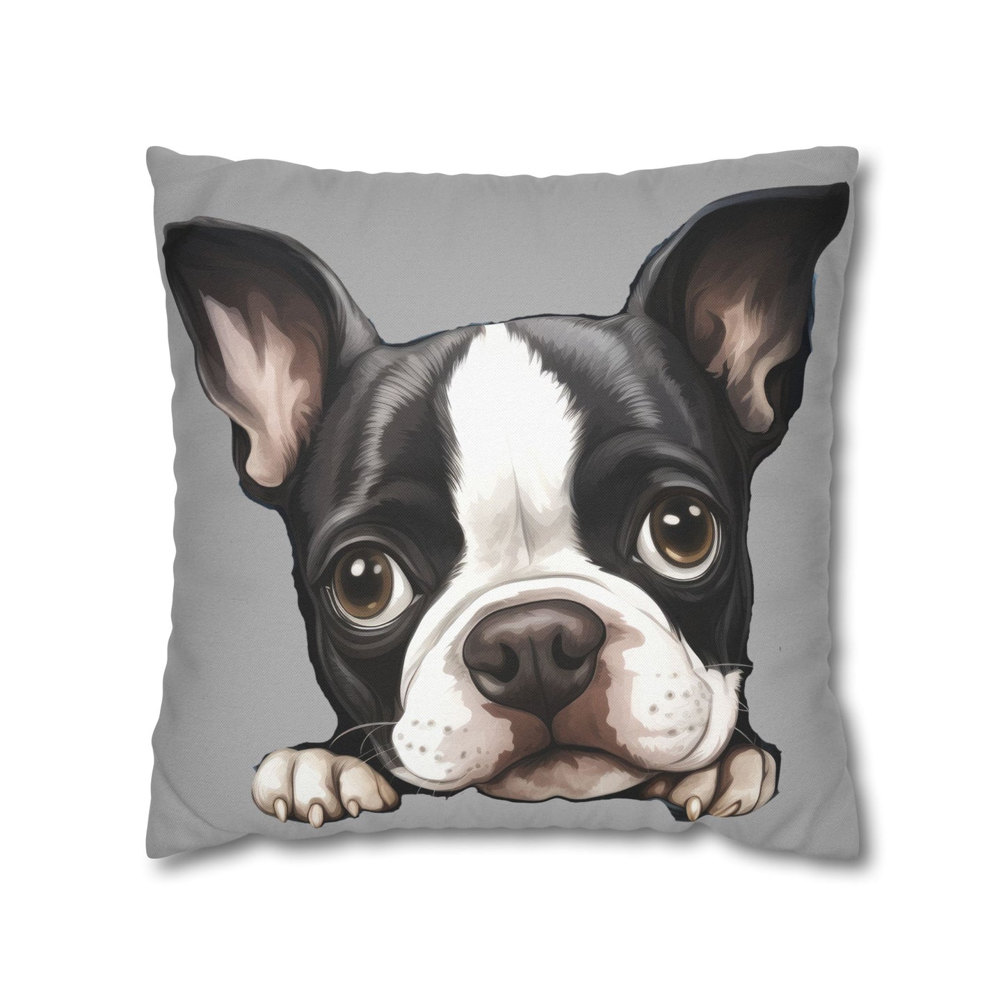 Boston Terrier Decorative Throw Pillow - Cute Peeking Dog Accent Cushion