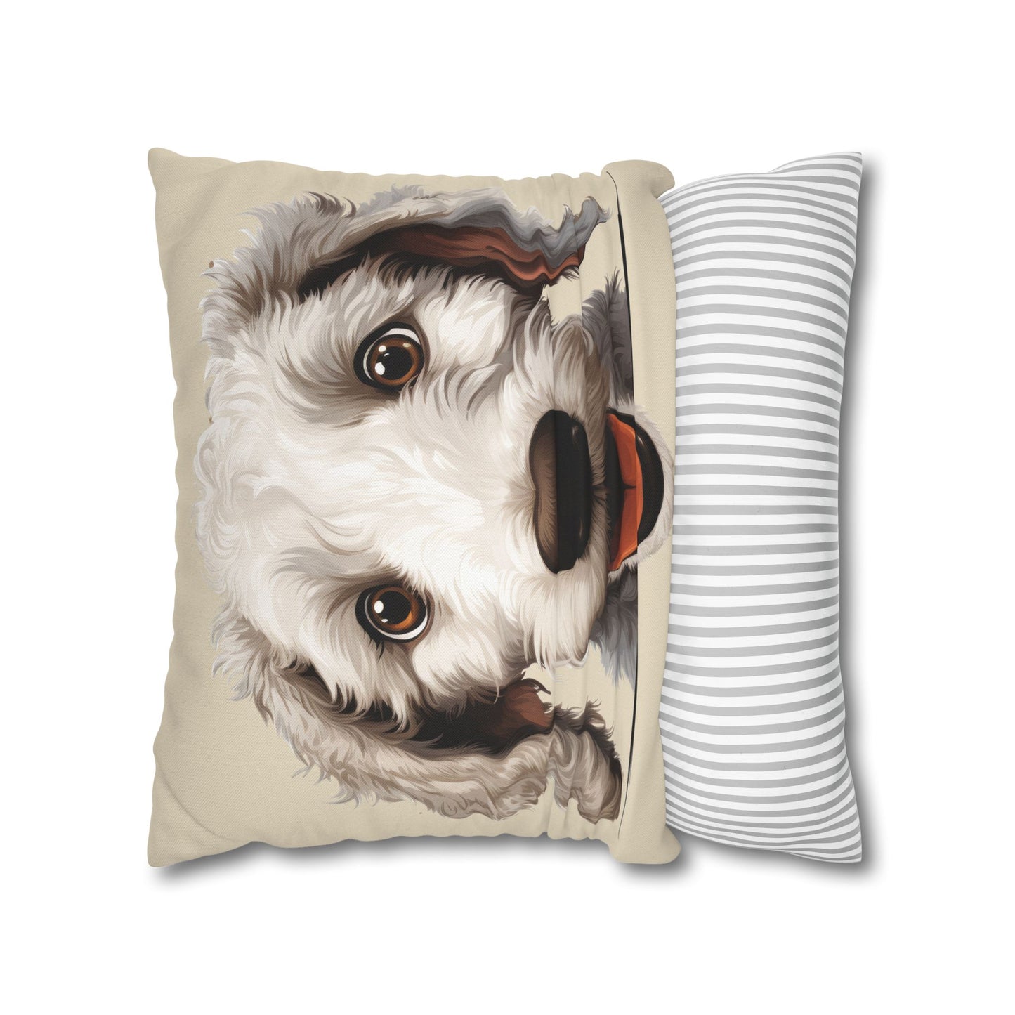 Bedlington Terrier Face Throw Pillow — Whimsical Pet Portrait Cushion Cover