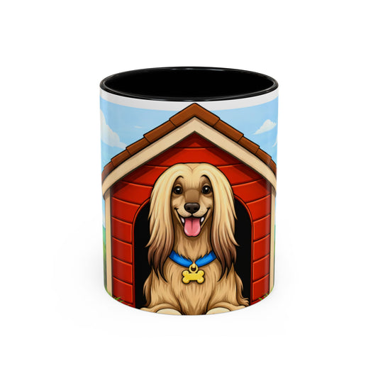 Afghan Hound Dog Mug – Pup in Doghouse Accent Coffee Mug (11/15 oz)