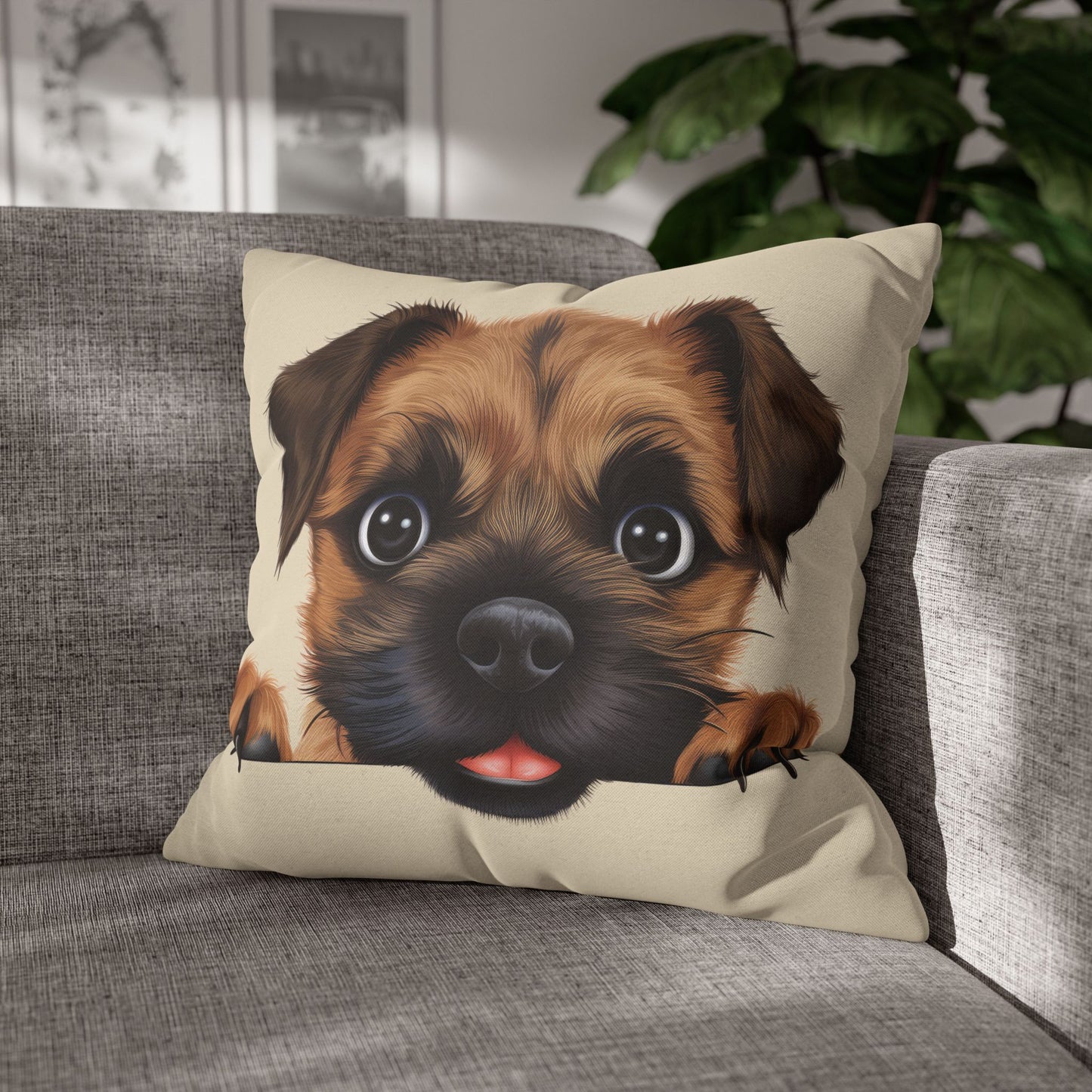 Border Terrier Throw Pillowcase — Adorable Puppy Decorative Pillow Cover
