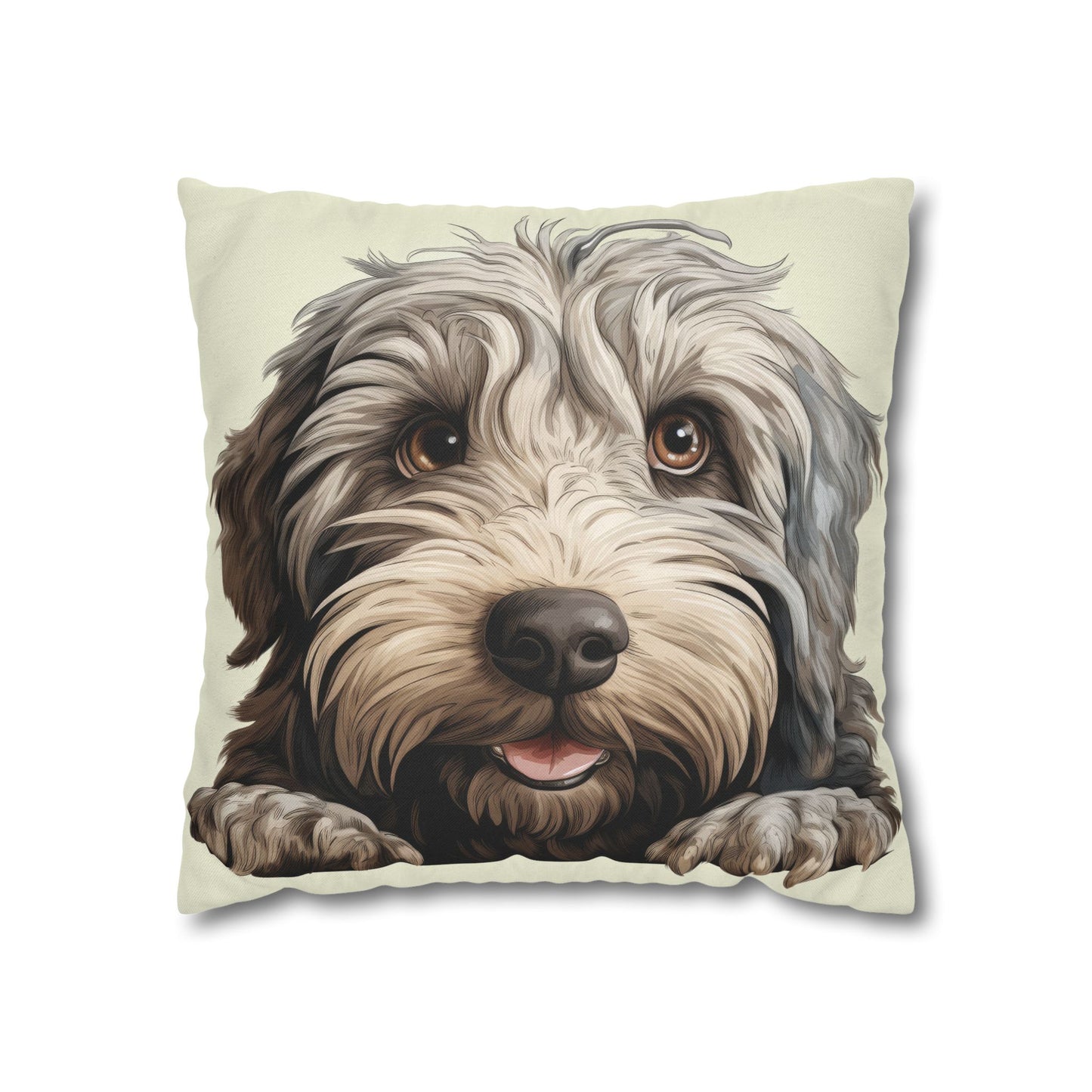 Bergamasco Face Throw Pillowcase — Playful Doodle Pet Decor