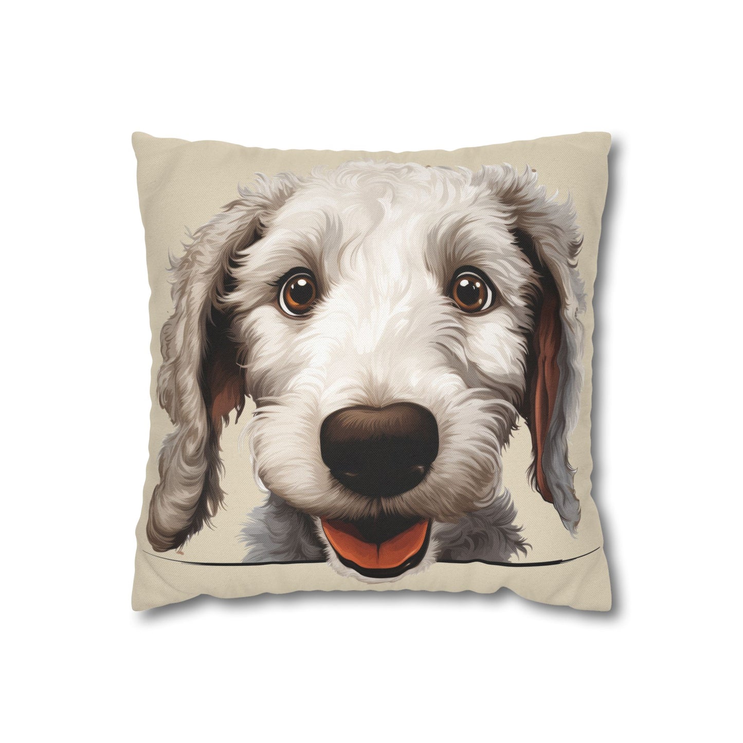Bedlington Terrier Face Throw Pillow — Whimsical Pet Portrait Cushion Cover