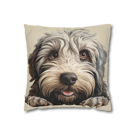 Bergamasco Face Throw Pillowcase — Playful Doodle Pet Decor