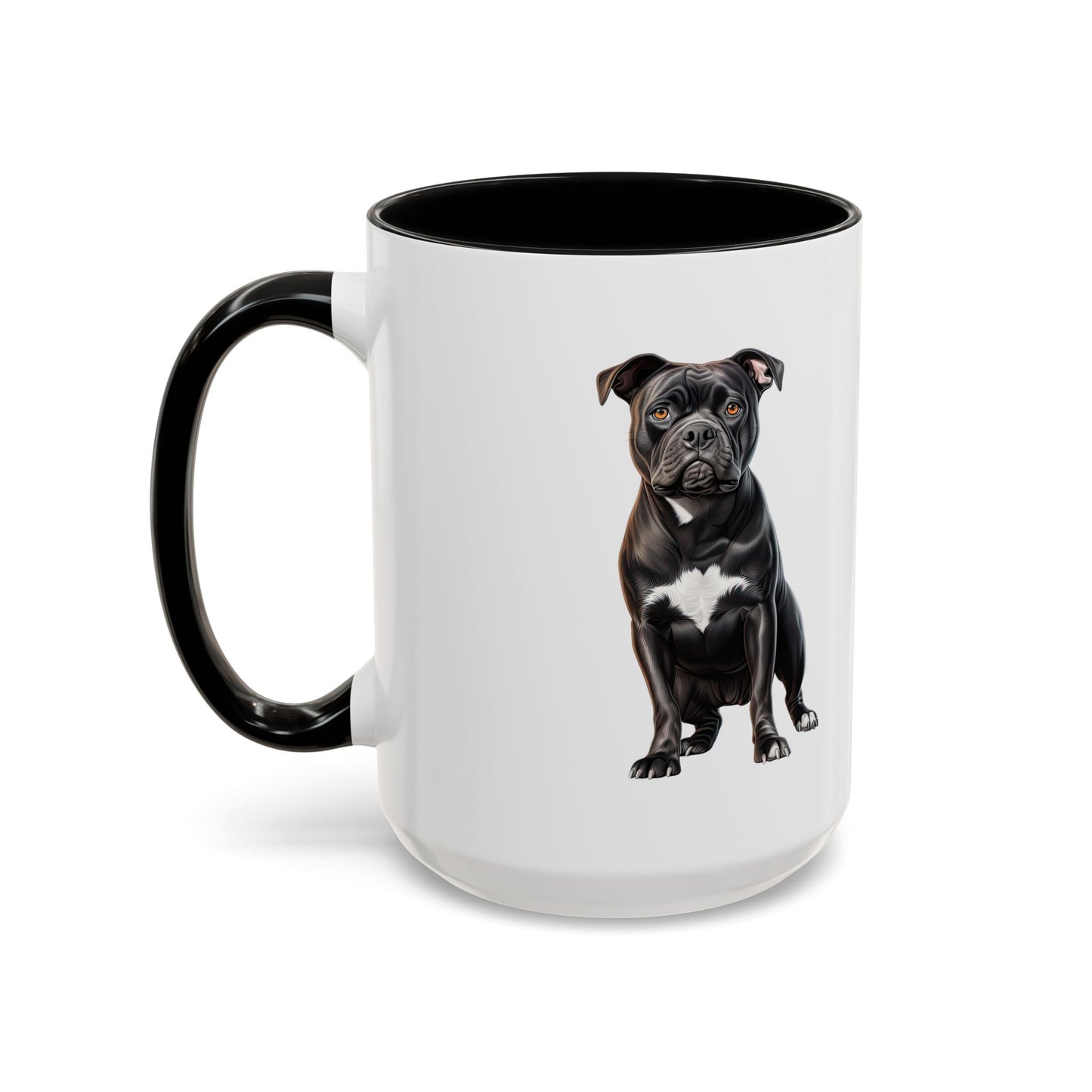 Staffordshire Bull Terrier Accent Coffee Mug — Cute Black Pitbull Dog Portrait (11/15 oz)