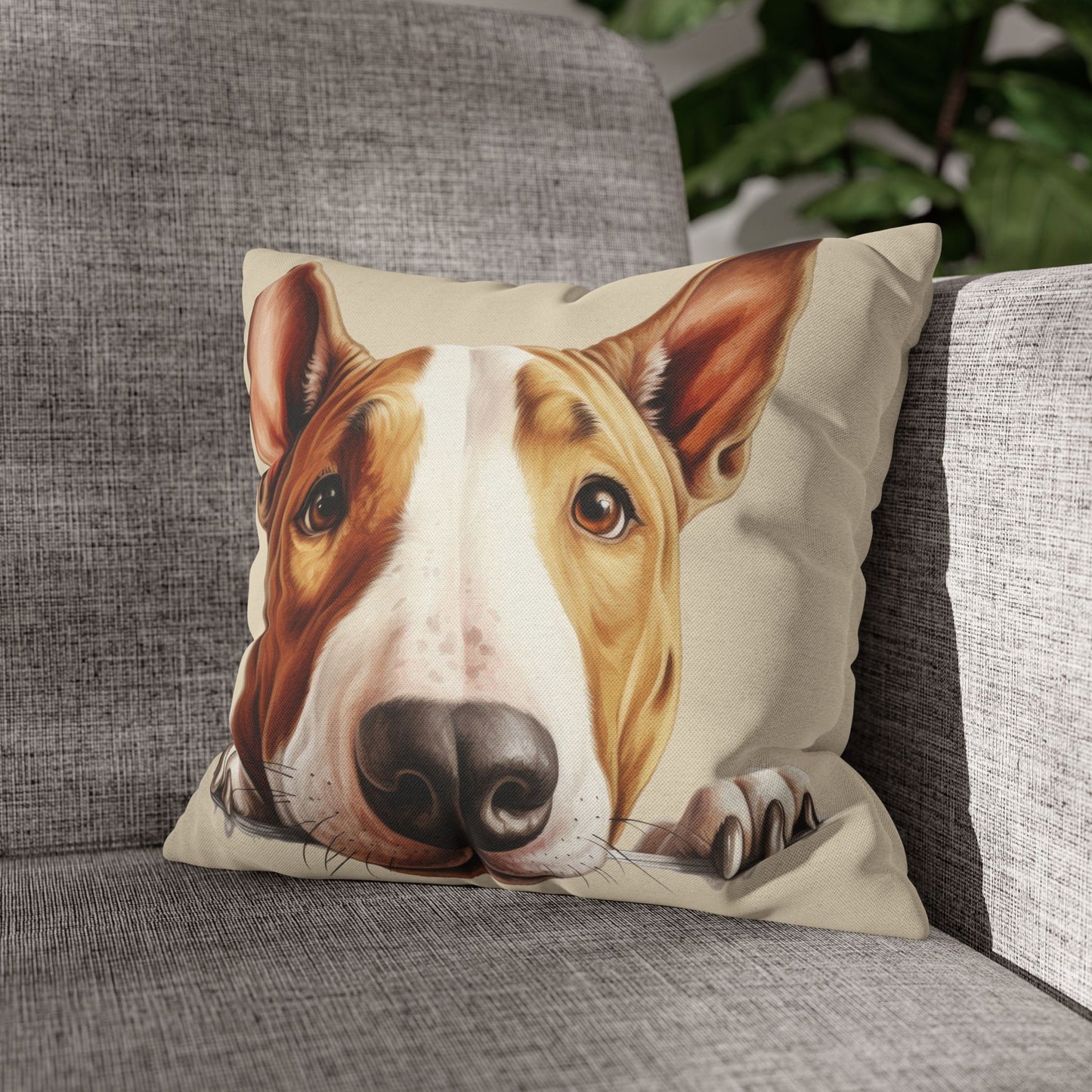 Bull Terrier Peekaboo Pillowcase — Cute Dog Face Decorative Throw Pillow Cover