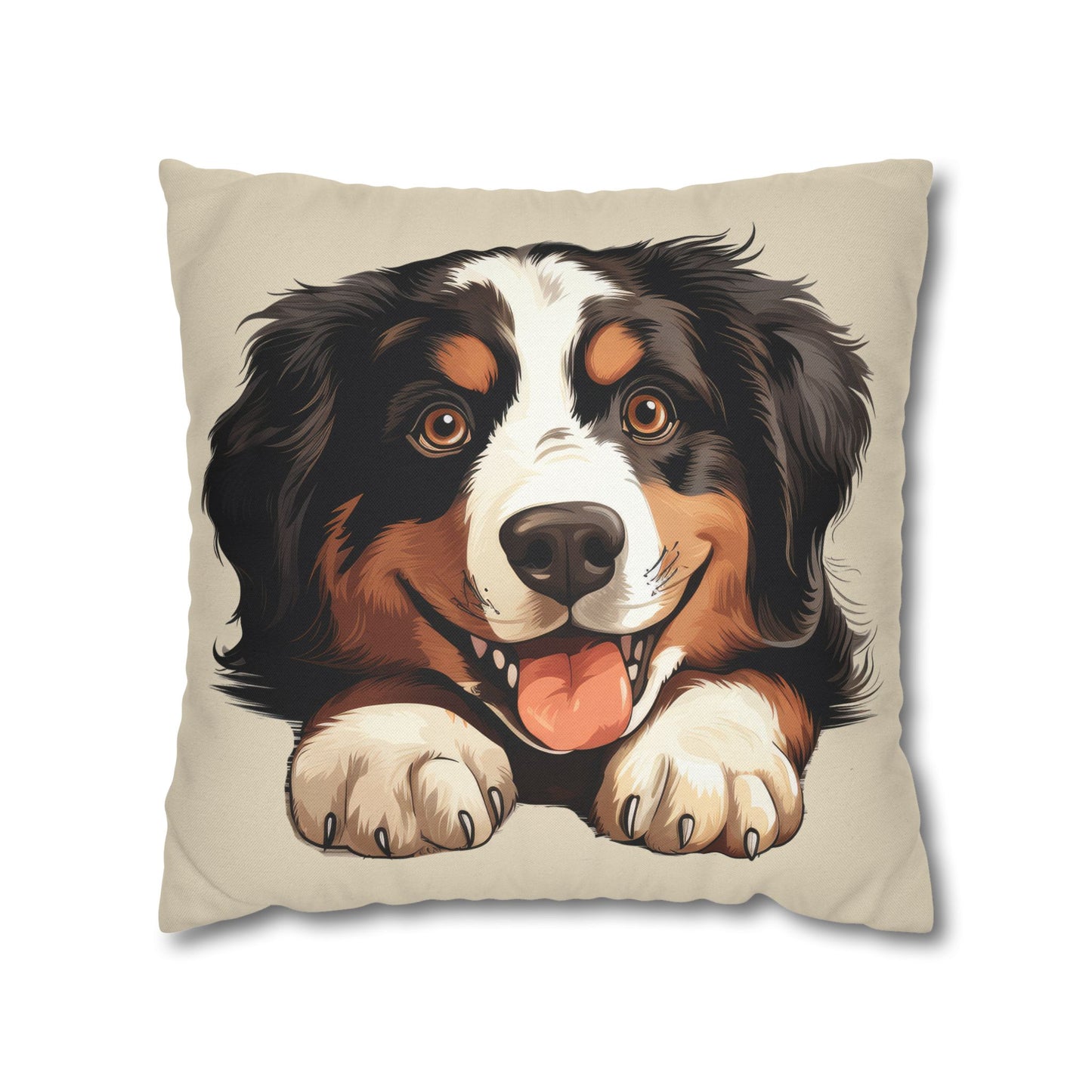 Bernese Mountain Dog Throw Pillowcase — Cute Paw Print Pet Pillow Cover