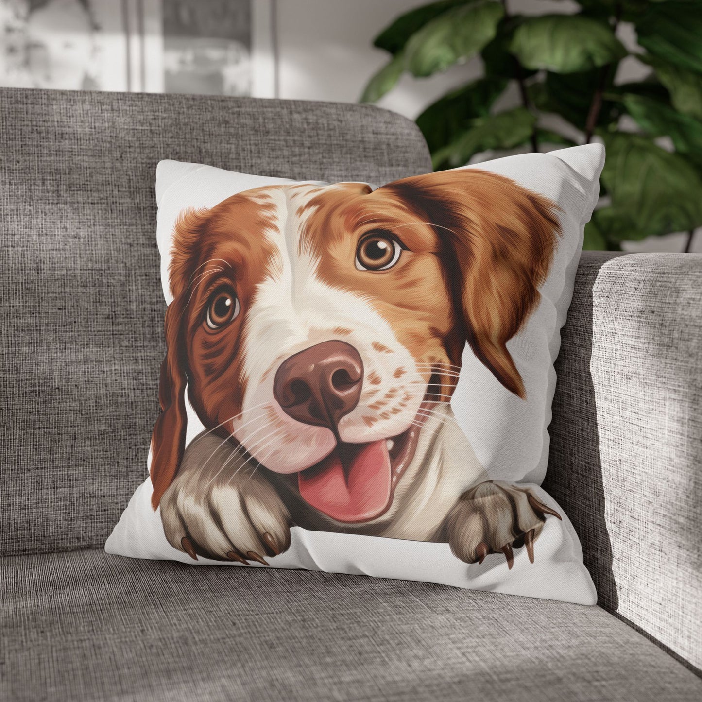 Brittany Throw Pillowcase — Adorable Brown Dog Decorative Pillow Cover