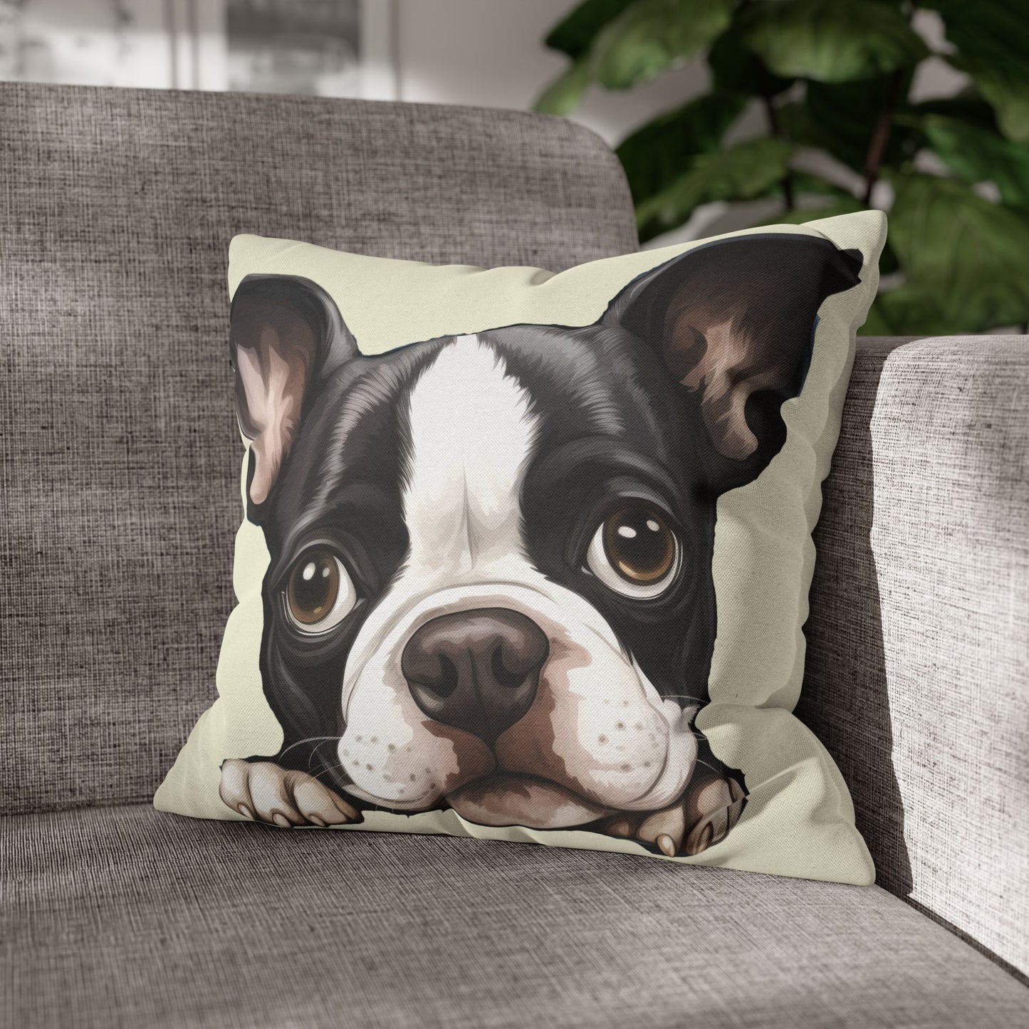 Boston Terrier Decorative Throw Pillow - Cute Peeking Dog Accent Cushion