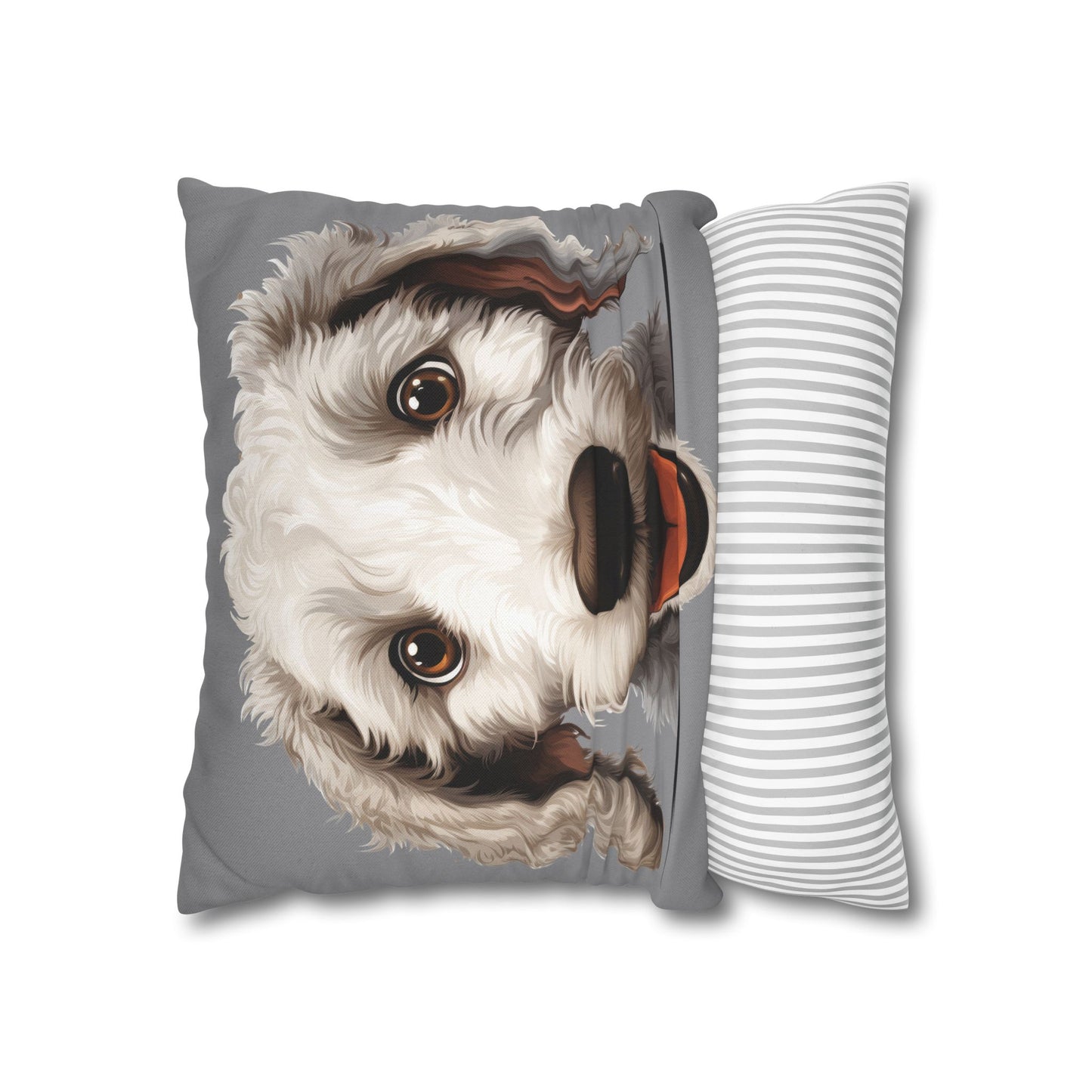 Bedlington Terrier Face Throw Pillow — Whimsical Pet Portrait Cushion Cover