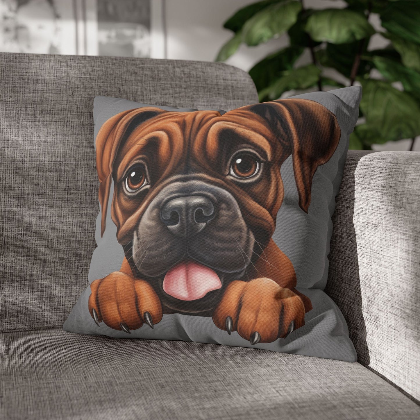 Brown Boxer Decorative Pillowcase — Cute Dog Throw Pillow Cover